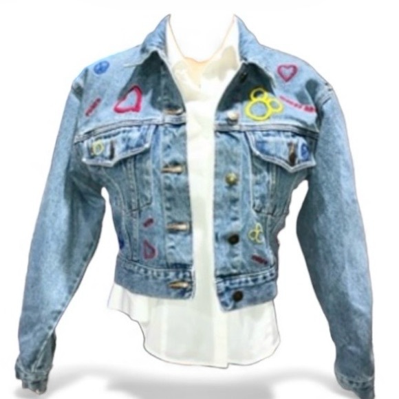 VTG 90s Disney Store Mickey Mouse Embroidery Womens Denim Jean Jacket Small - Picture 2 of 13